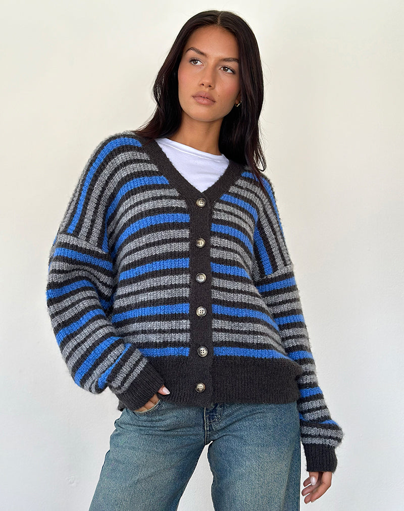 Imagen de Uriela Cardigan en gris claro y azul rayas grises