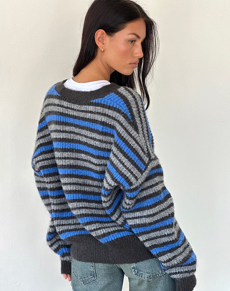 Imagen de Uriela Cardigan en gris claro y azul rayas grises