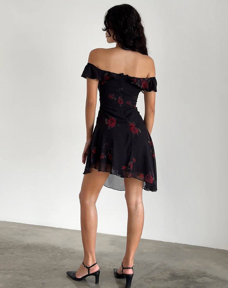 Imagen de Ursula Bardot Mini Dress in Black Vintage Rose