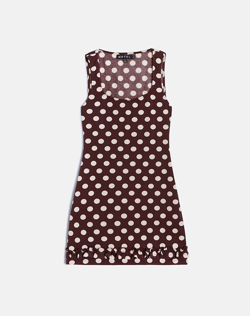 Minivestido Vadora Frill Hem en marrón con lunares grandes
