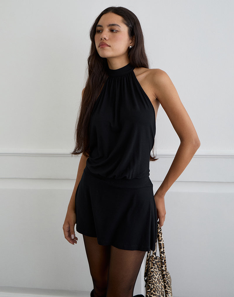Imagen de Vaklina Mini Dress in Rayon Jersey Negro