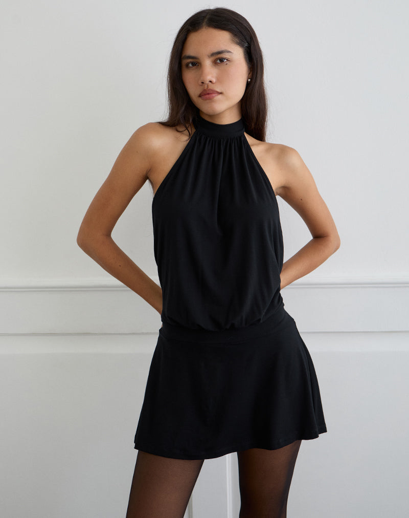 Mini Vestido Vaklina en Jersey de Rayón Negro