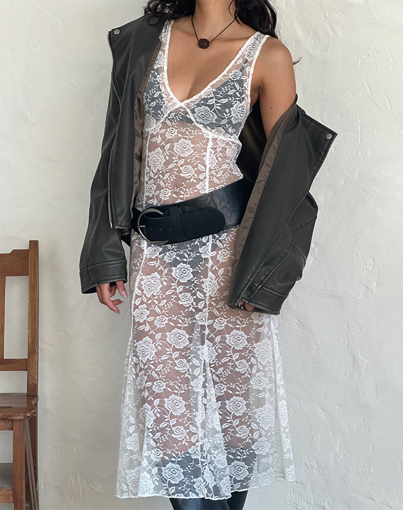 Vestido Valea Midi sin forro en encaje marfil rosa grande
