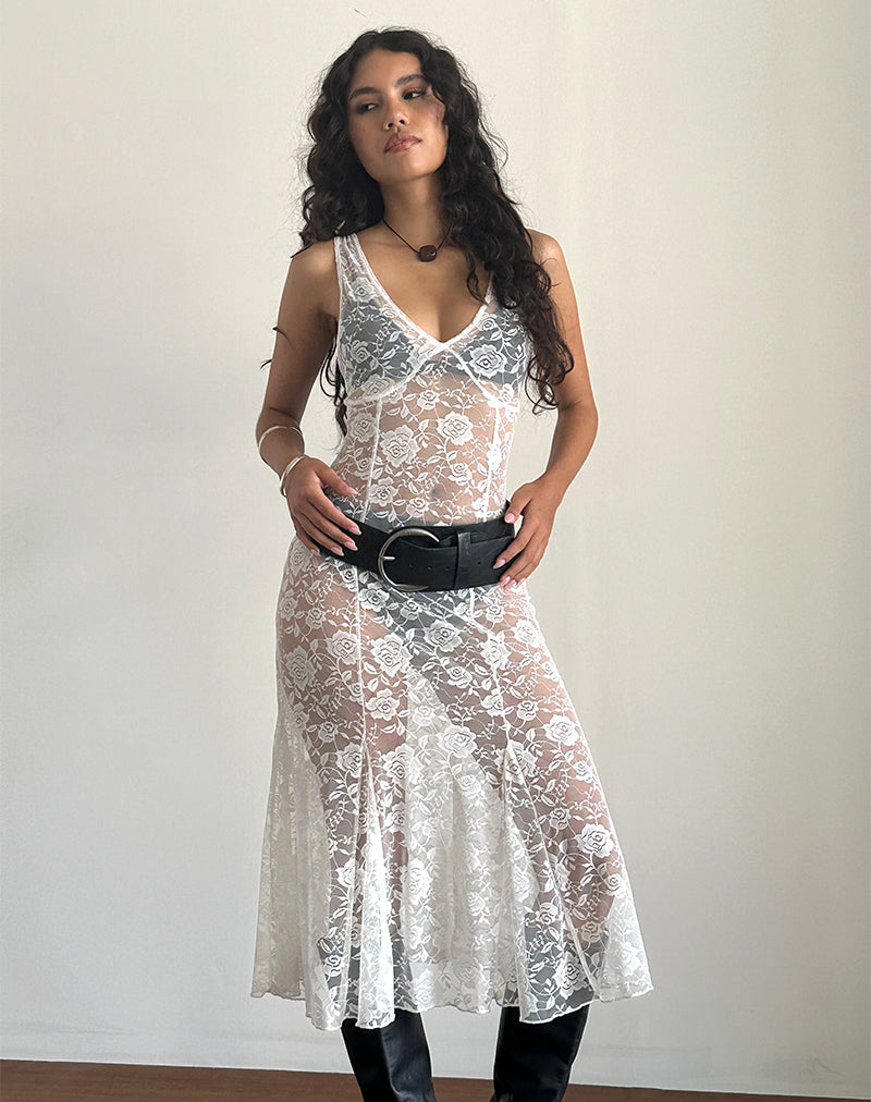 Imagen de Valea Vestido midi sin forro en encaje marfil rosa grande