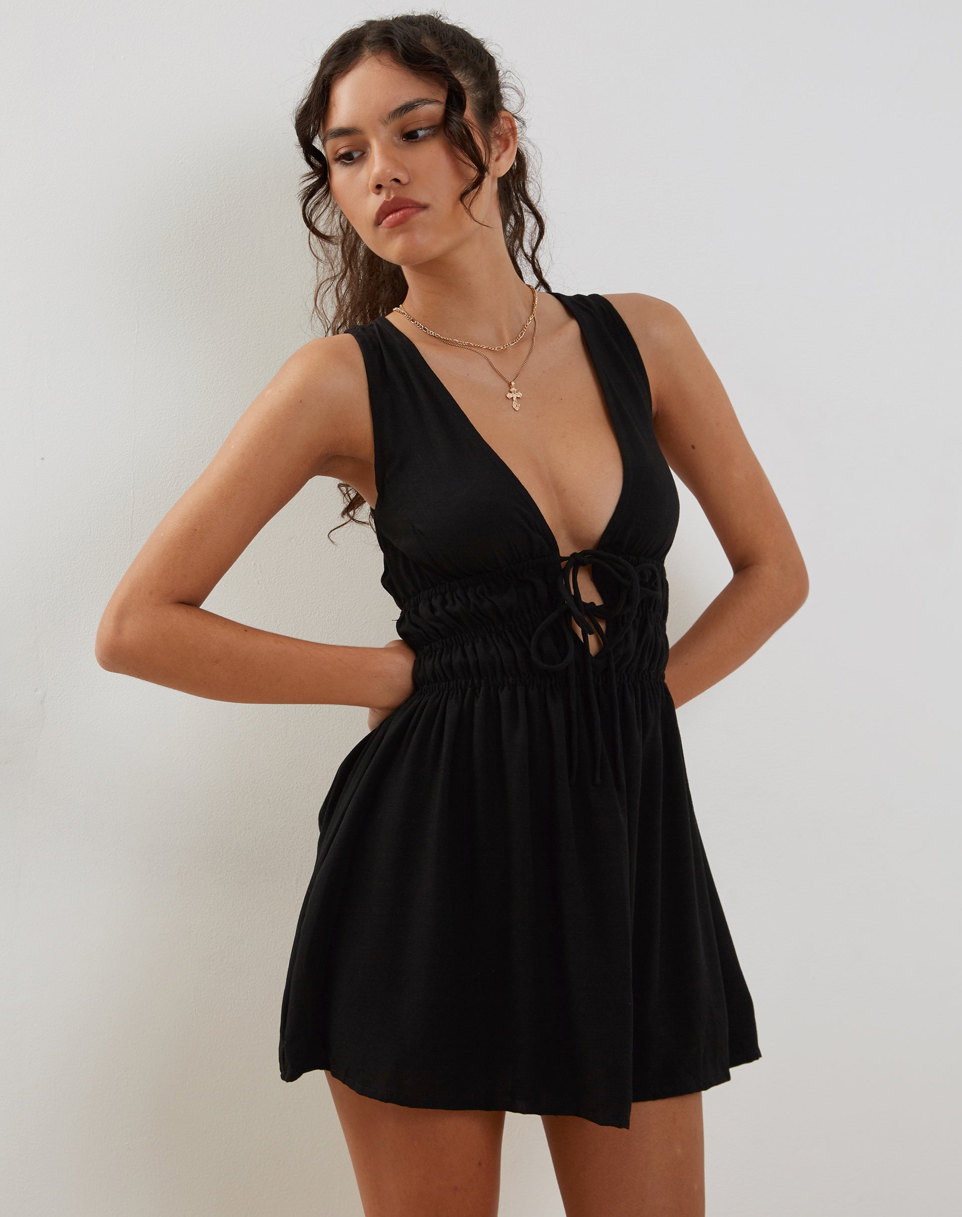 Imagen de Valhala Front Tie Mini Dress in Black