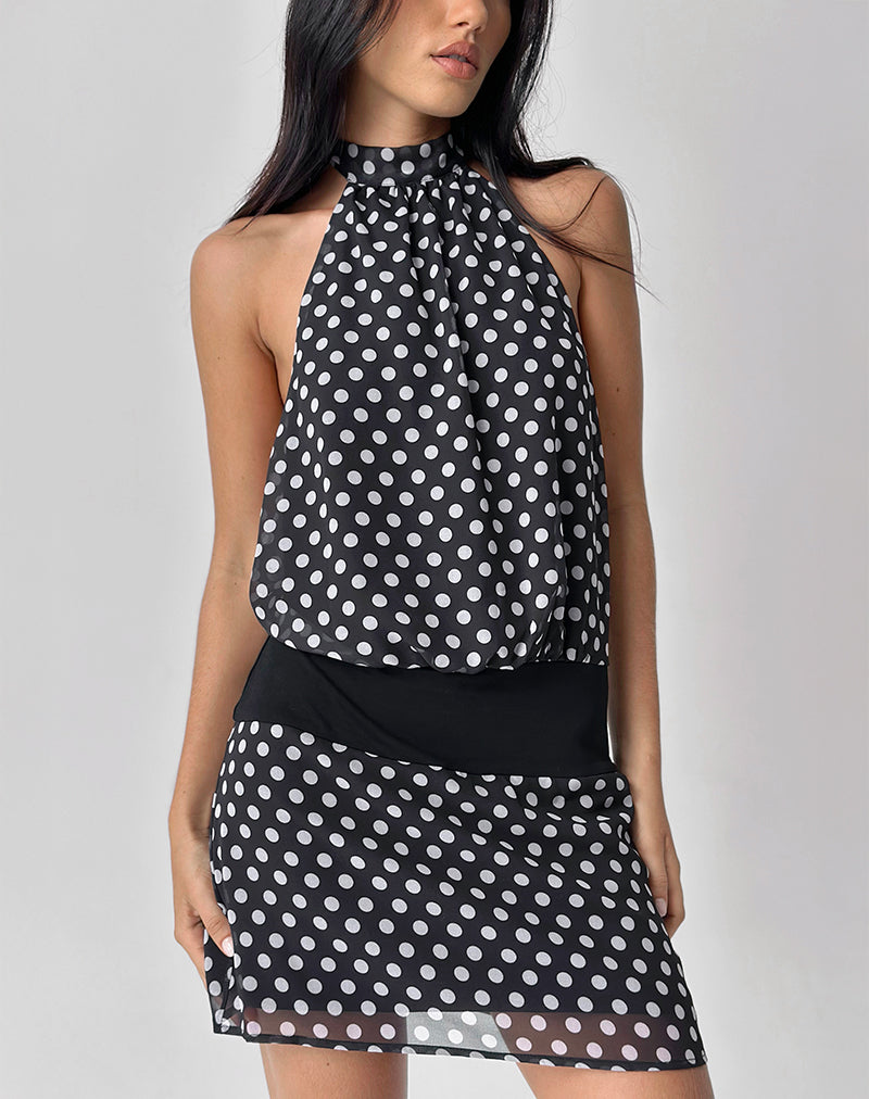 Mini Vestido Valina en Basic Polka Negro