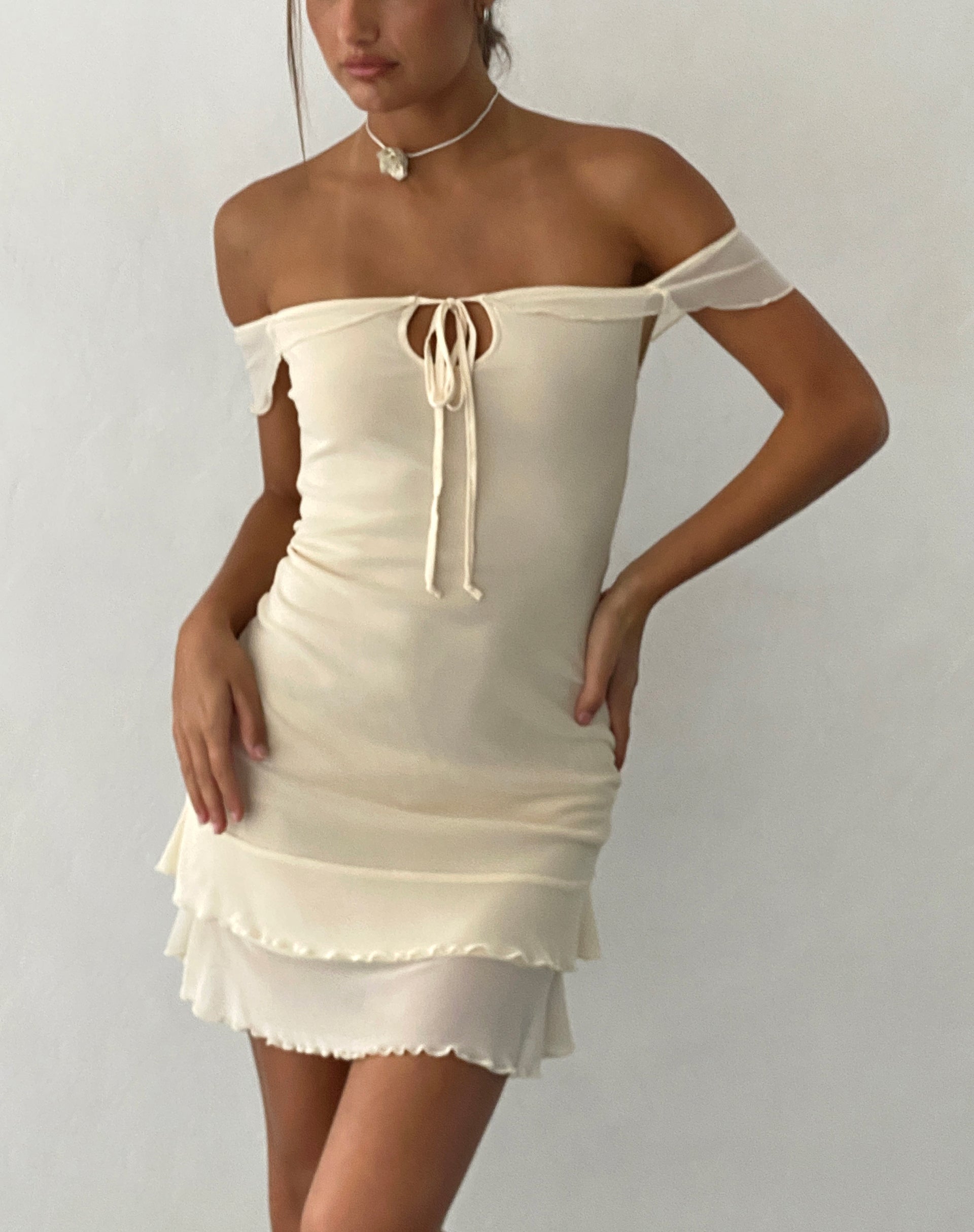 Imagen de Valory Mini Vestido Bardot en Malla Marfil