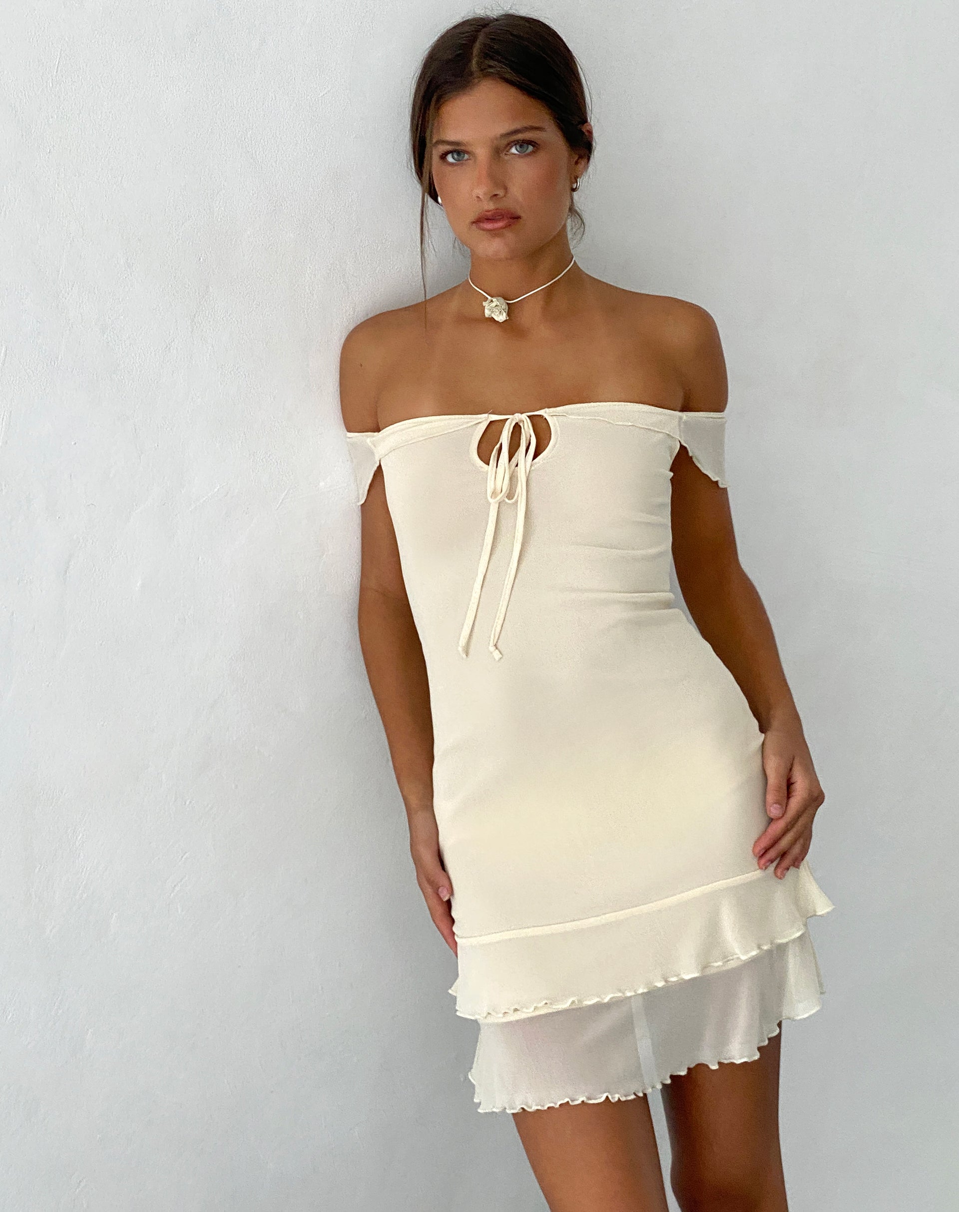 Imagen de Valory Mini Vestido Bardot en Malla Marfil