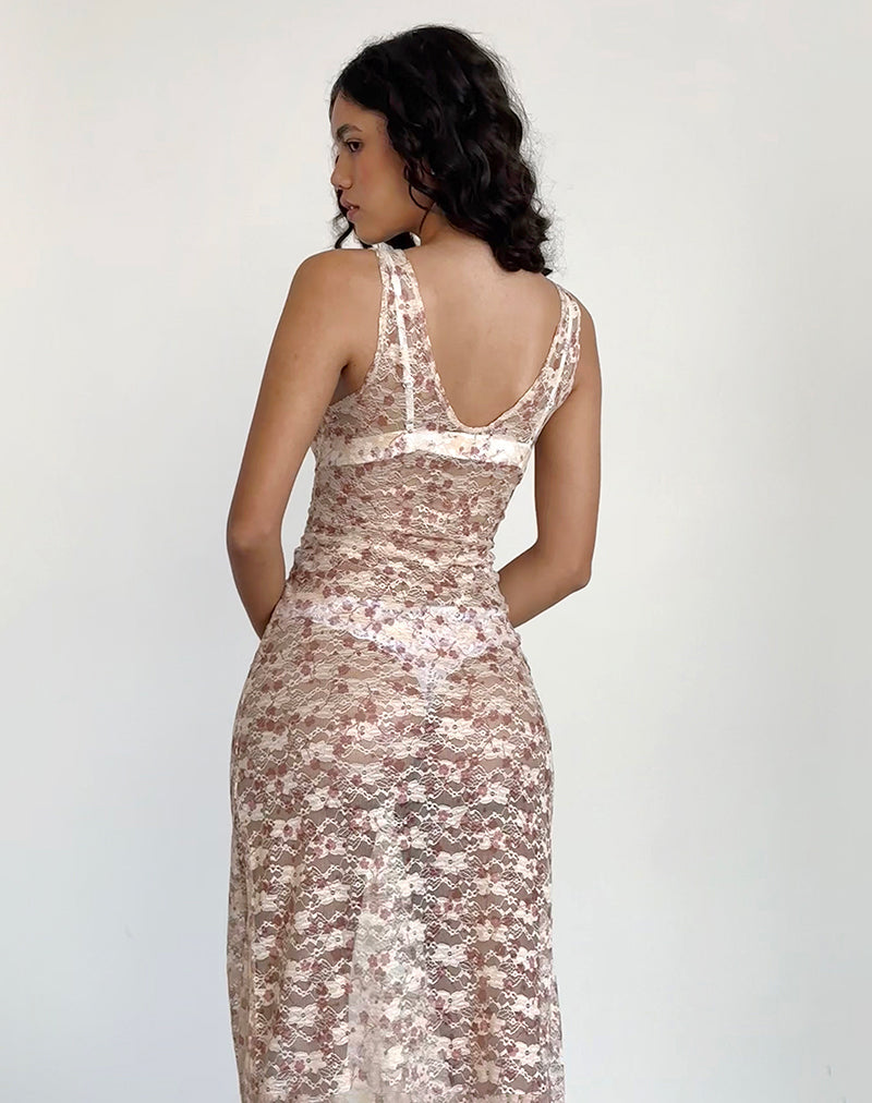 Maxivestido Valtheni de encaje rosa pétalo chic