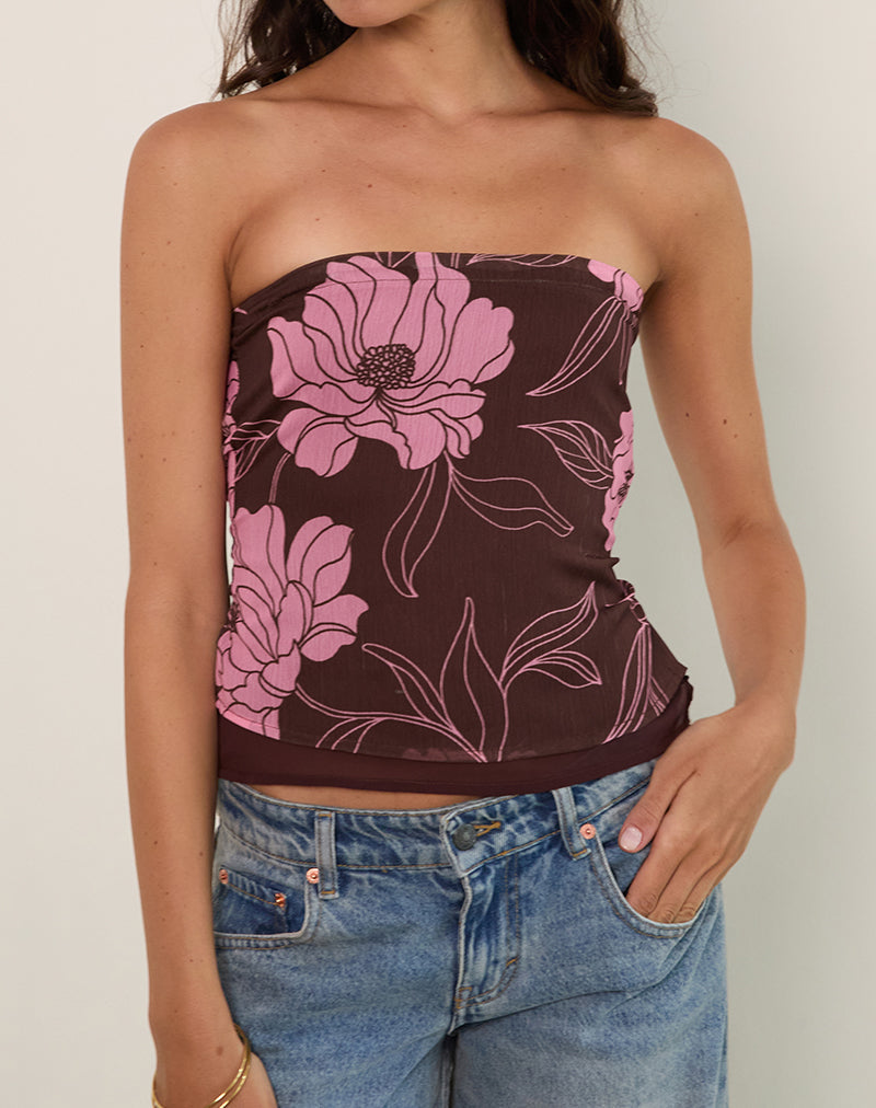Imagen de Varsha Bandeau Top en Flare Floral Rosa Marrón