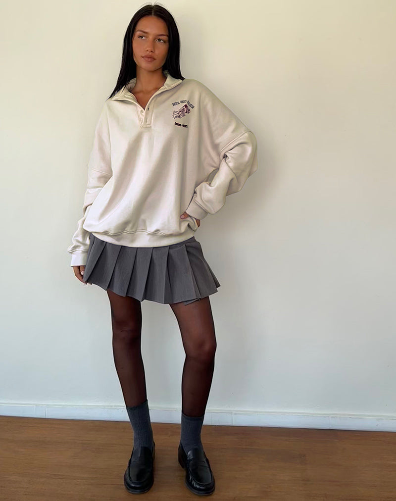 Image of Chaqueta Varsity en blanco invierno con bordado negro Ski Club