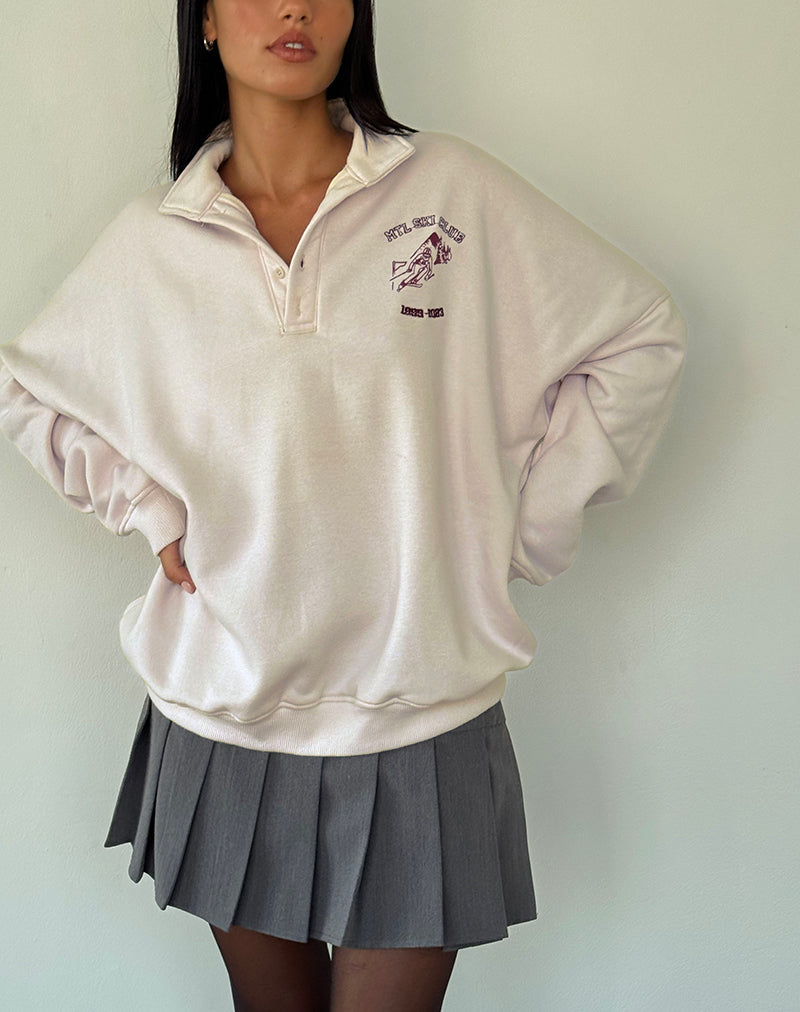 Image of Chaqueta Varsity en blanco invierno con bordado negro Ski Club