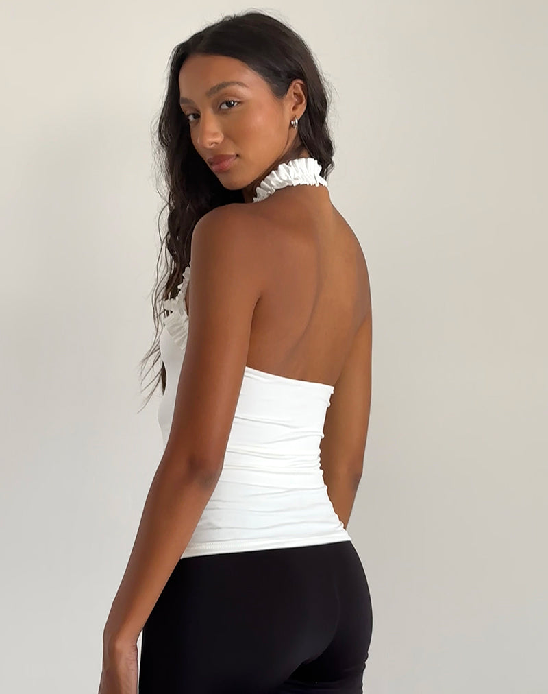 Top Veda Acanalado Cuello Haltern en Blanco Slinky