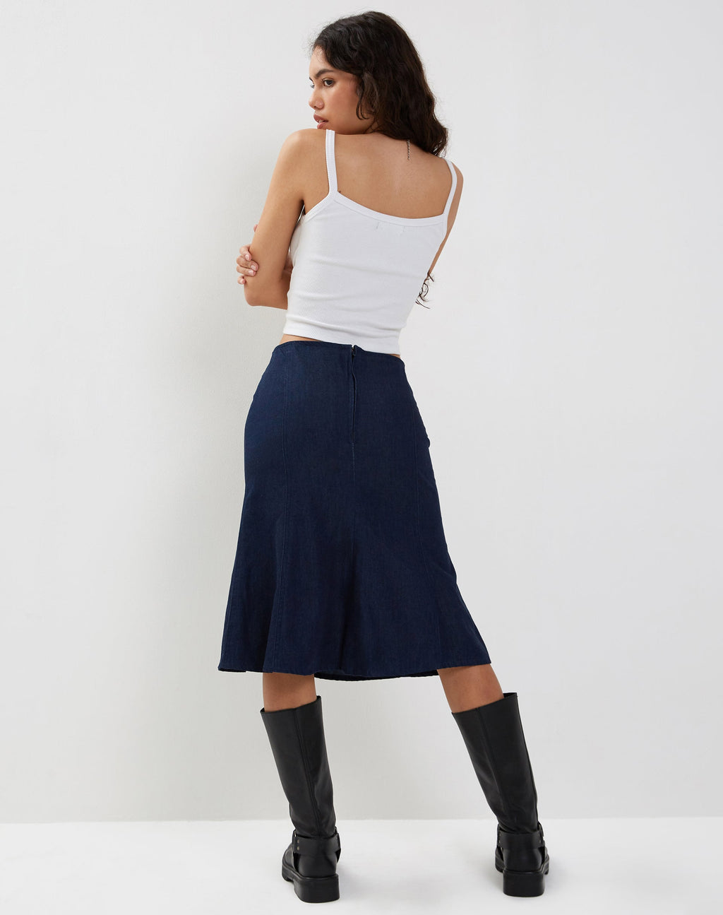 Eames Falda Midi en Denim Azul Indigo