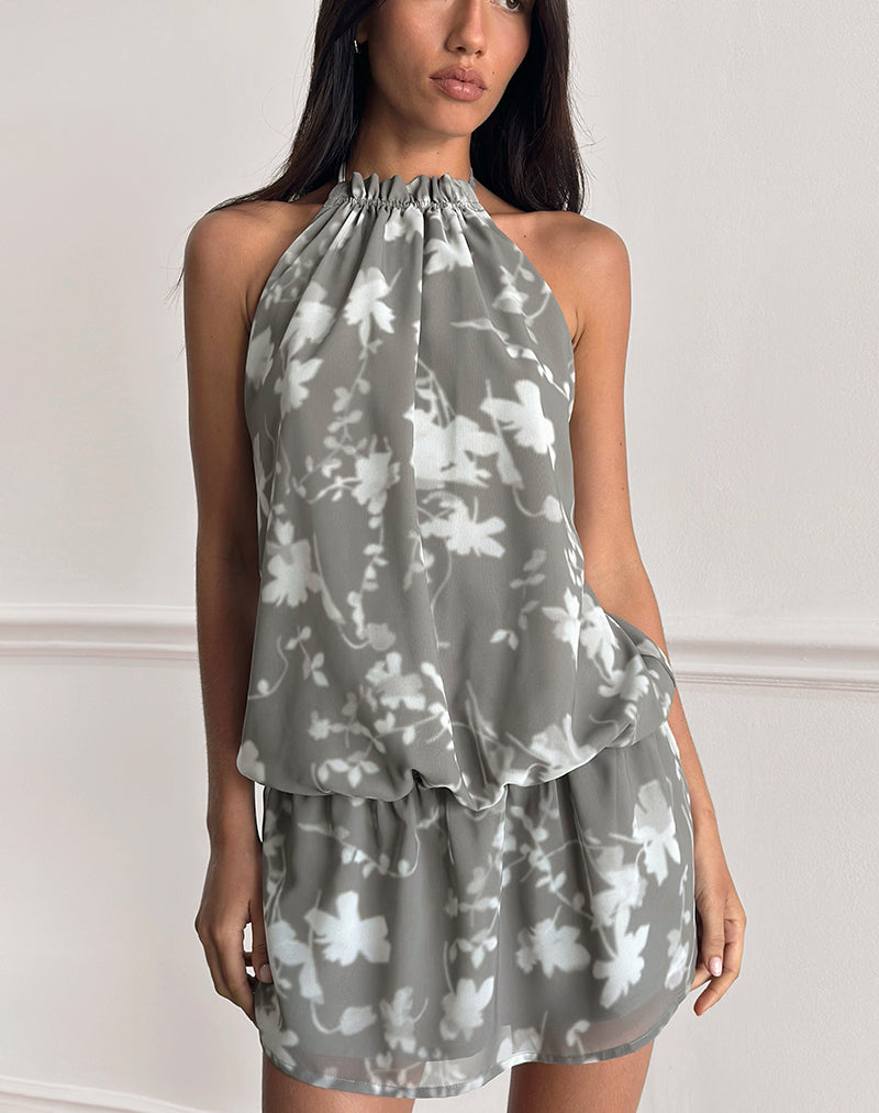 Imagen del minivestido Veloria en gris floral difuminado