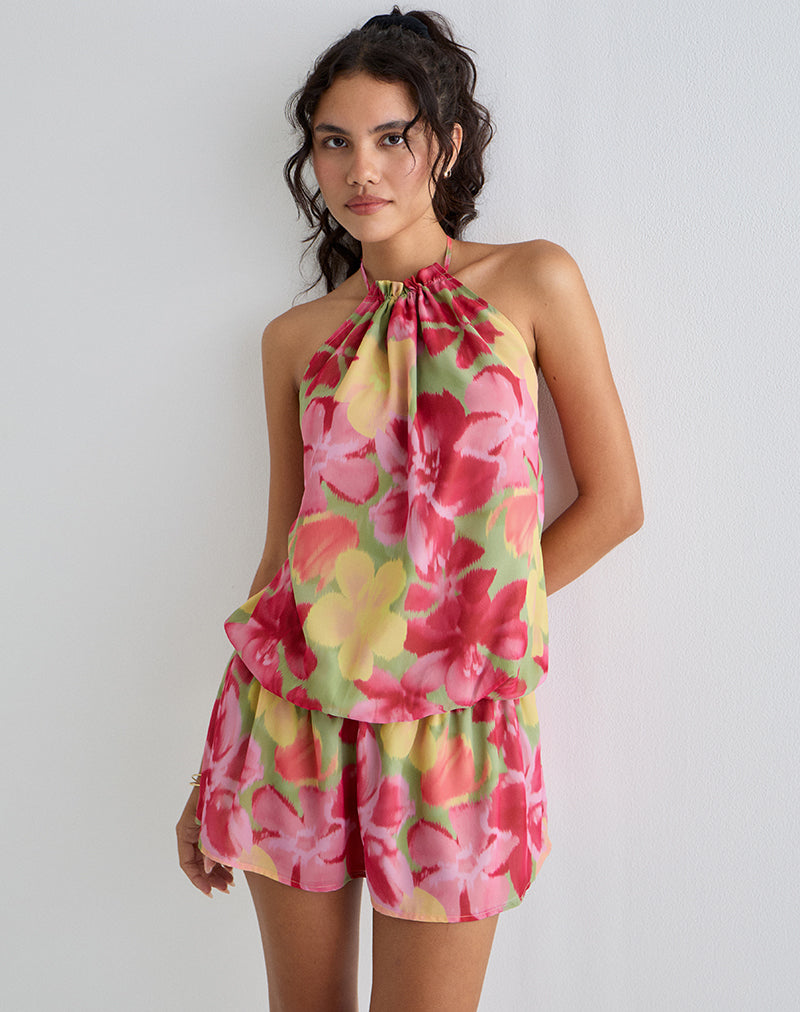 Imagen del minivestido Veloria en atrevido multicolor floral