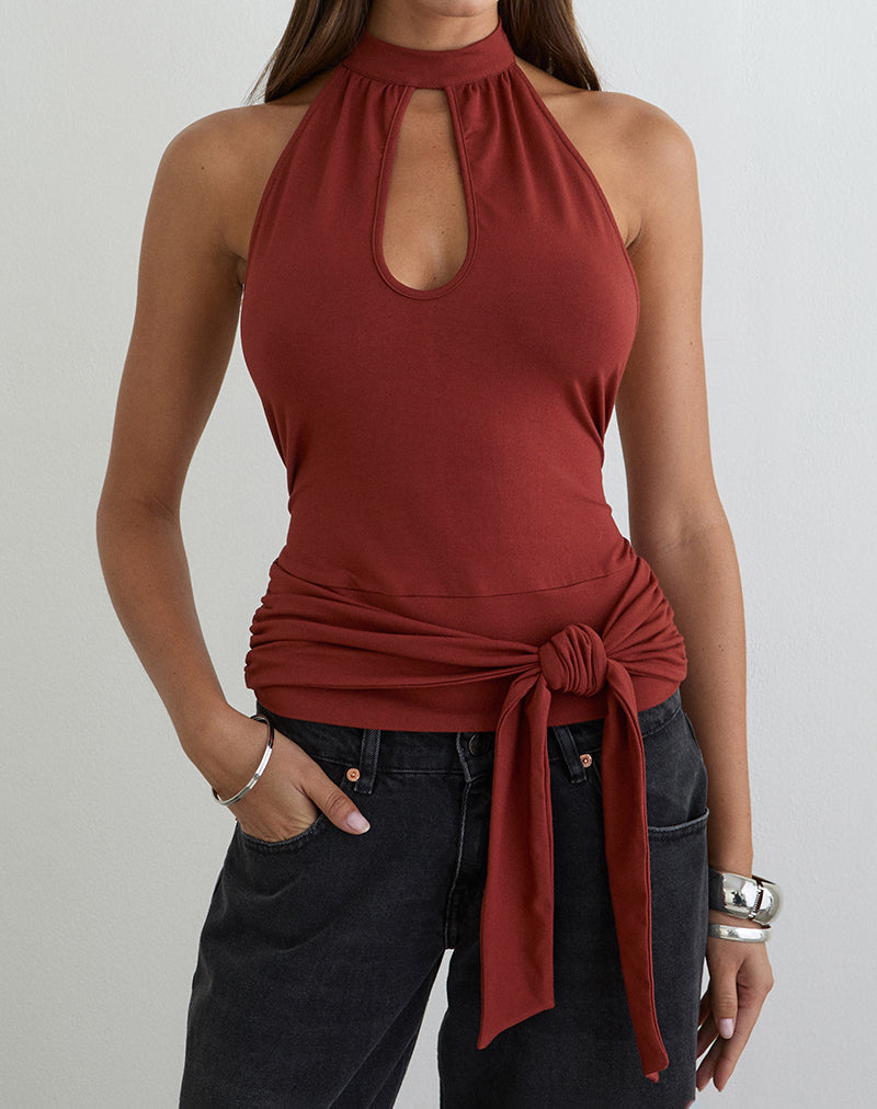 Imagen de la blusa Verbina Keyhole Top en jersey Fired Brick