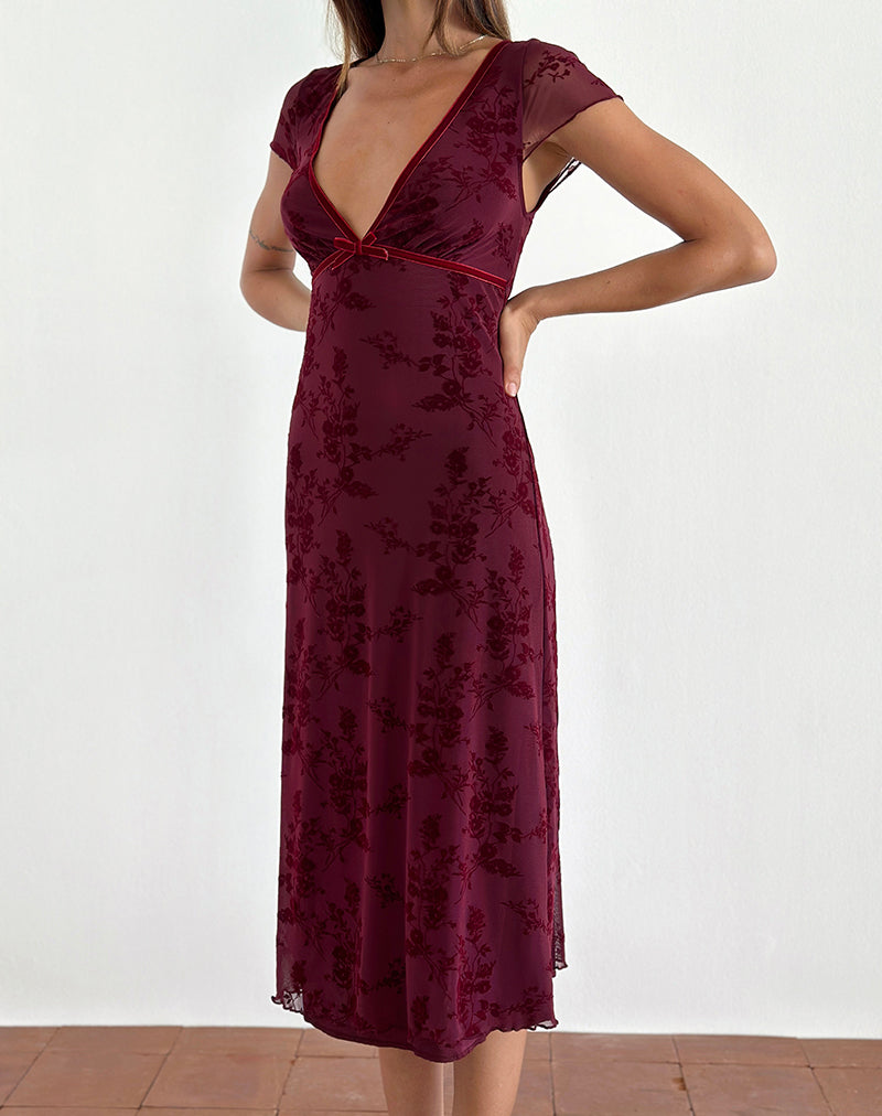 Vestido Vilinia Midi en Botanical Flower Granate