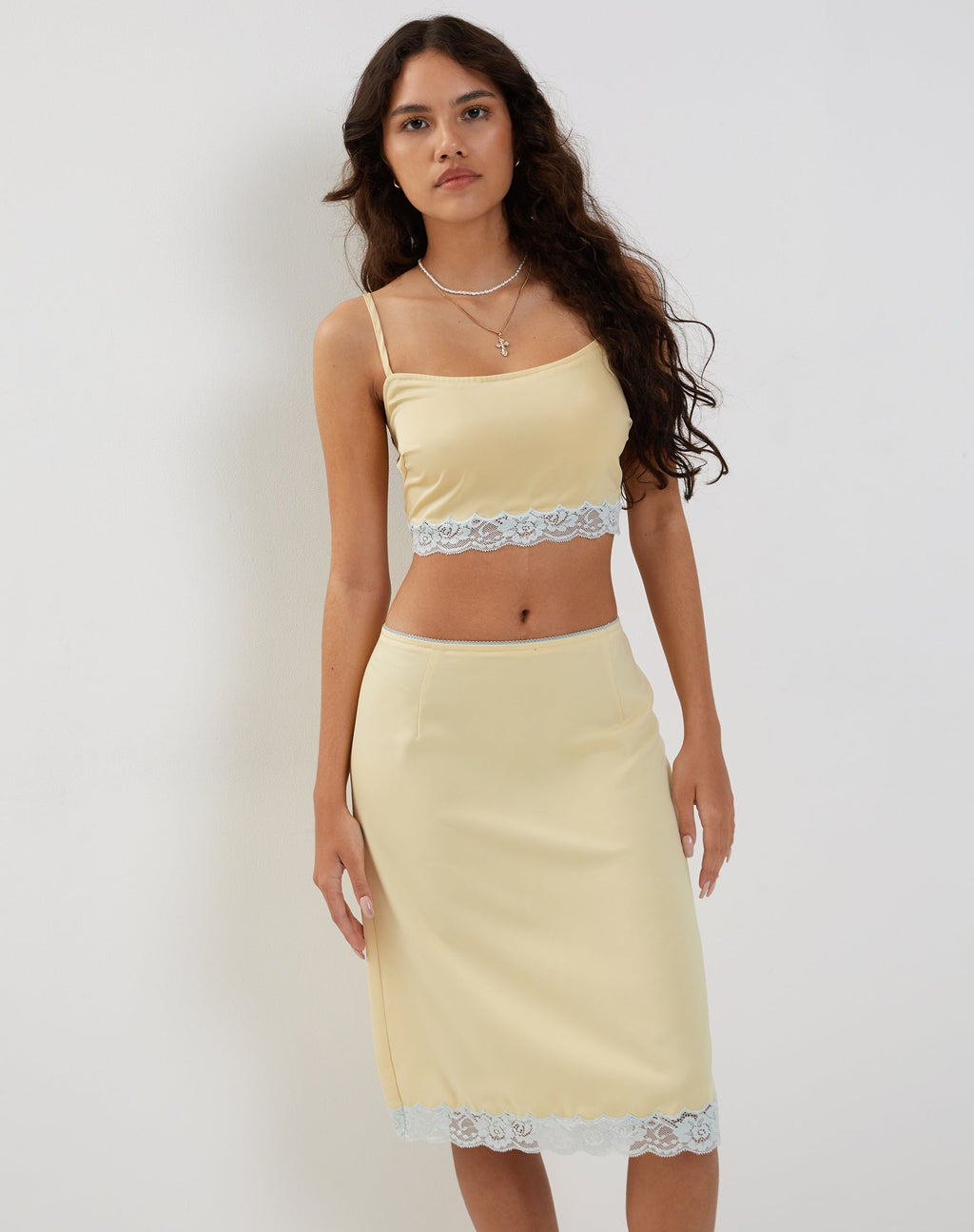 Resika Falda Midi de Raso Amarillo Pálido