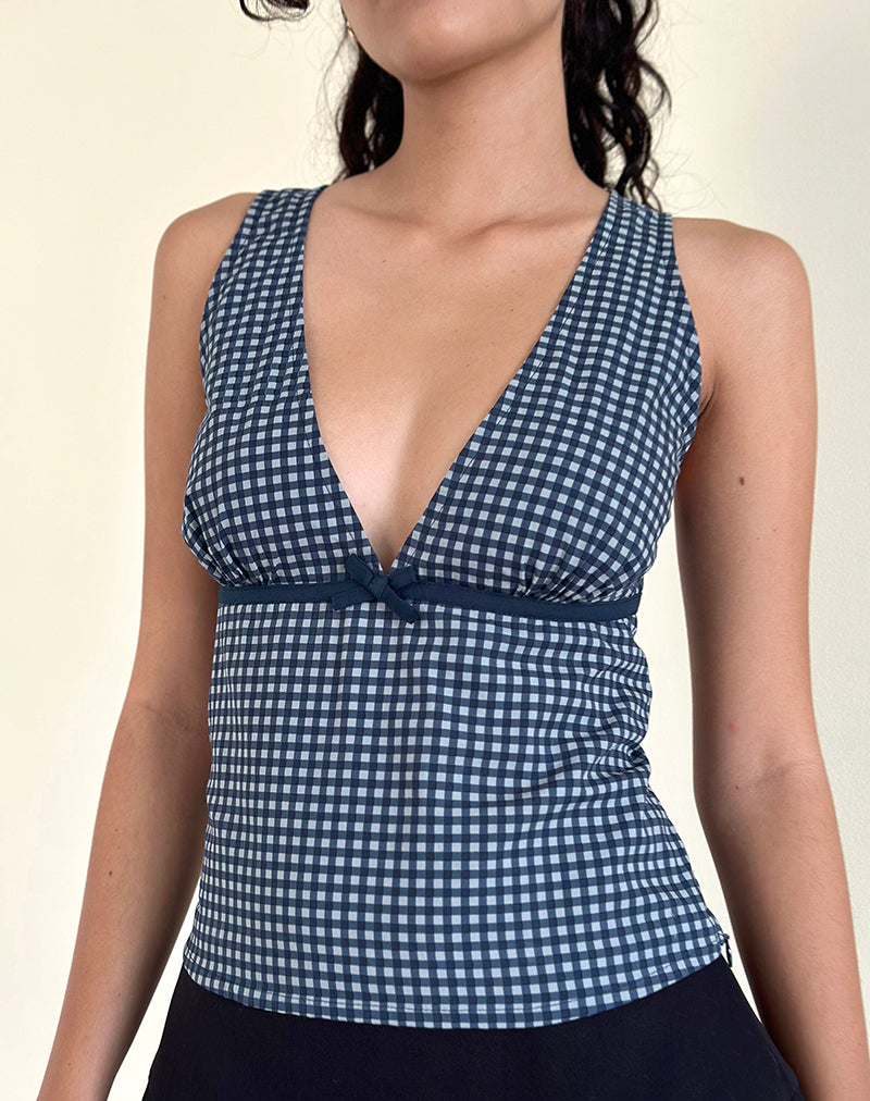 Imagen de Vishata Top en Mini Gingham Azul Oscuro