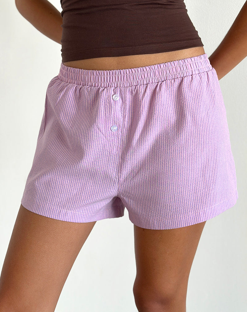 Image of Voir Pantalones cortos de popelina a rayas rosa y violeta