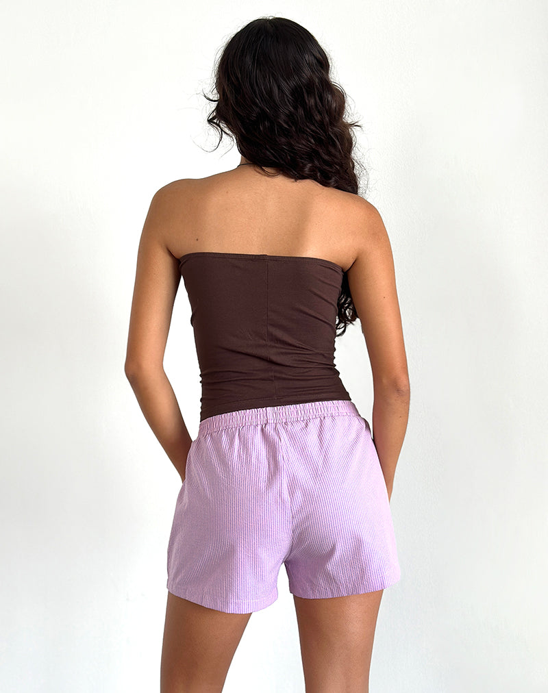 Image of Voir Pantalones cortos de popelina a rayas rosa y violeta