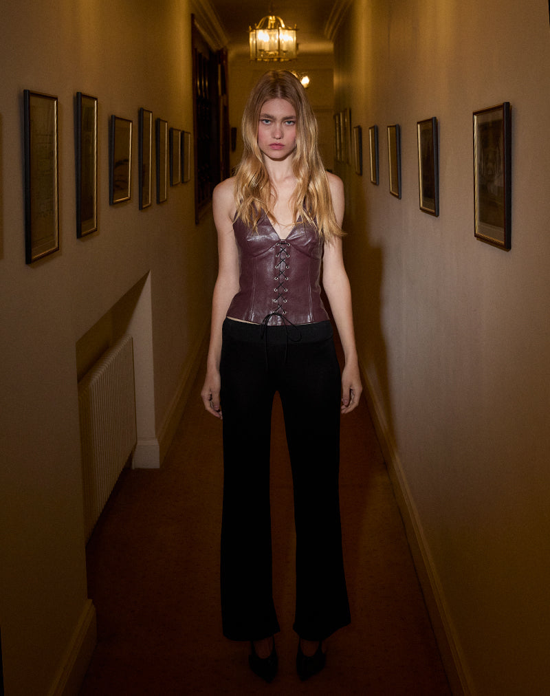 Imagen de Wahya Lace Up Halter Top en PU Ciruela