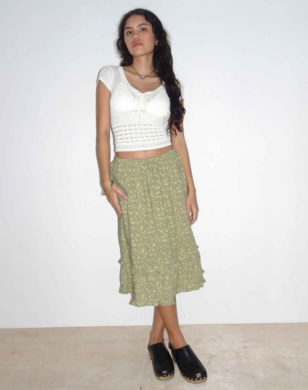 Falda Wala Midi en Ditsy Floral Verde
