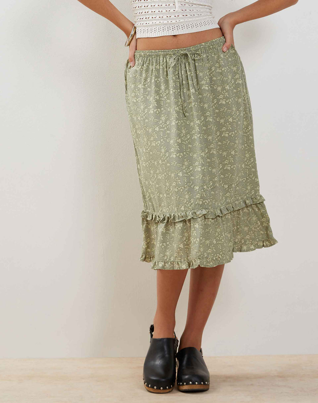 Falda Wala Midi en Ditsy Floral Verde