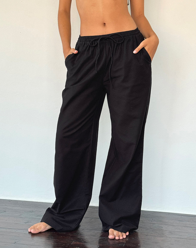 Pantalón Wasic de pata ancha de lino en negro