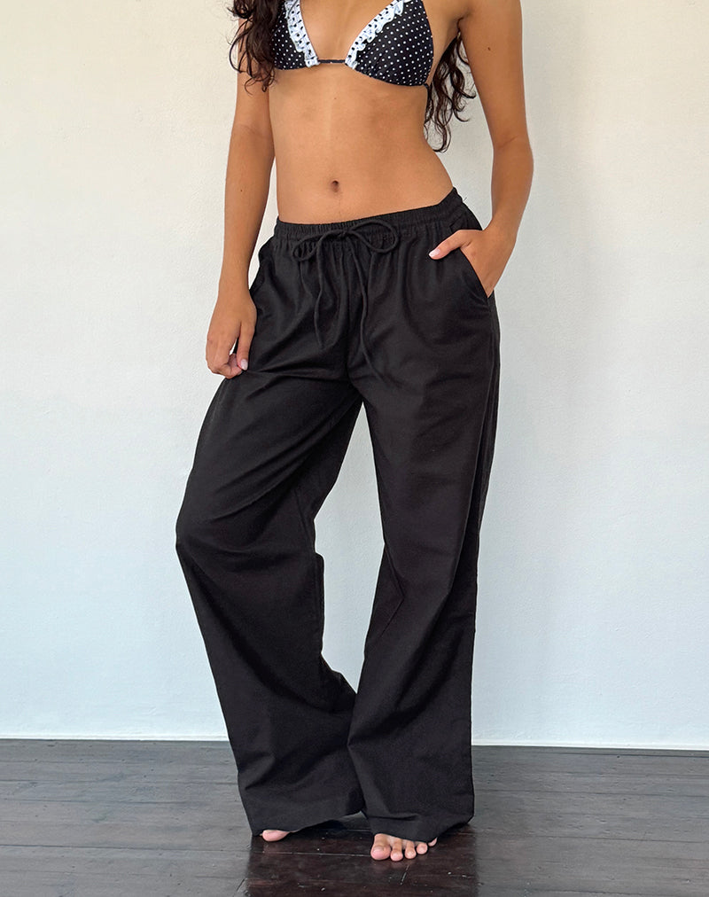 Imagen de Wasic Pantalón ancho de lino en negro