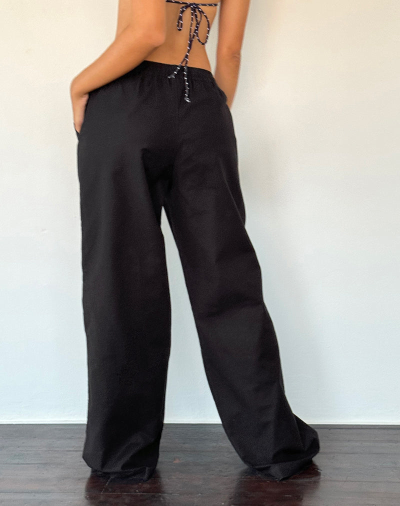 Imagen de Wasic Pantalón ancho de lino en negro