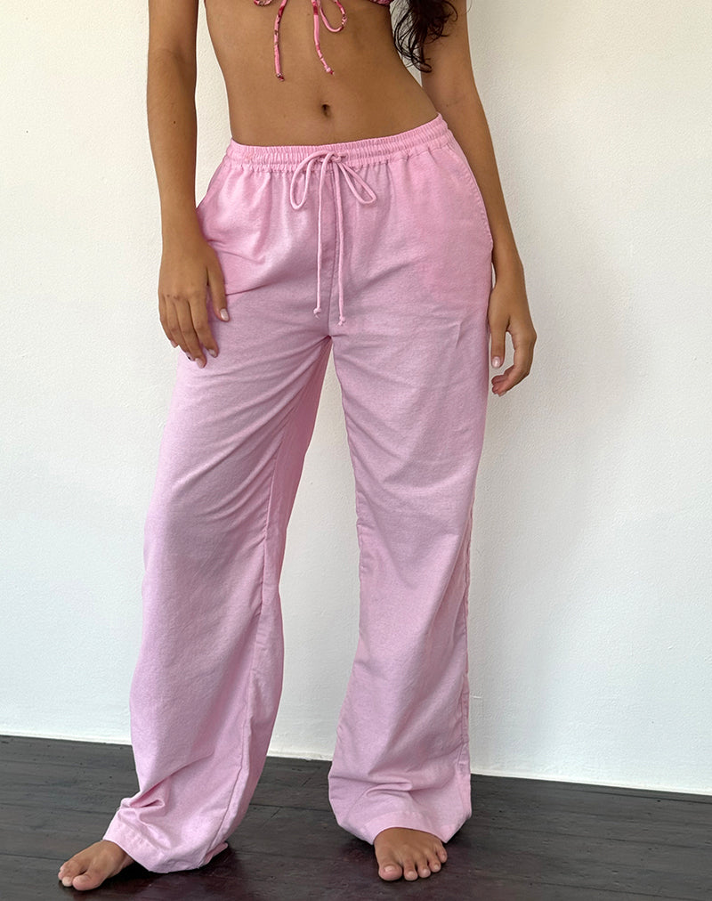 Imagen de Wasic Pantalones anchos de lino en rosa flamingo