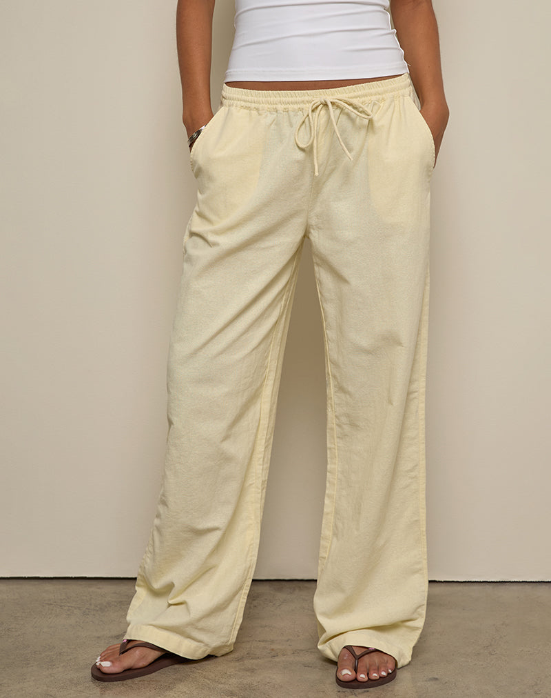 Pantalón Wasic de pata ancha de lino en color limón