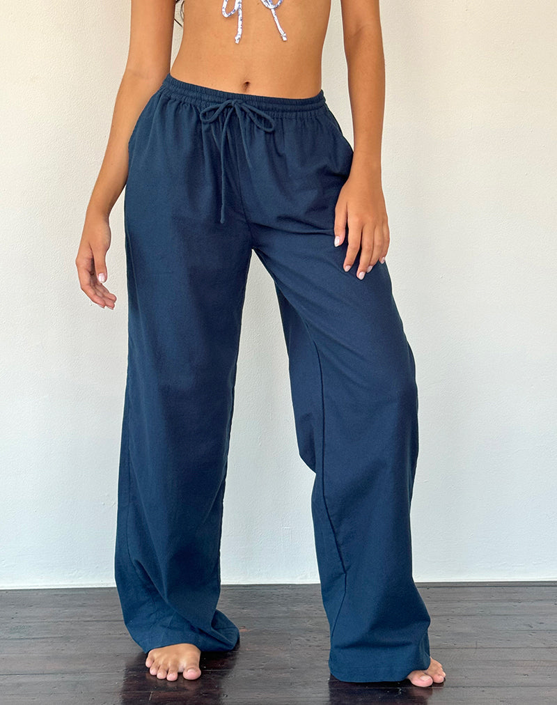 Imagen de Wasic Pantalón ancho de lino en azul marino