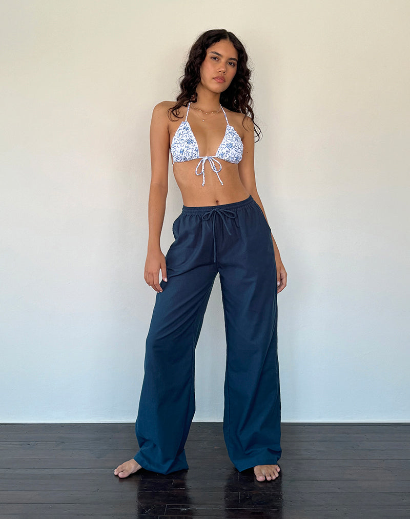 Pantalón de lino Wasic de pierna ancha en azul marino