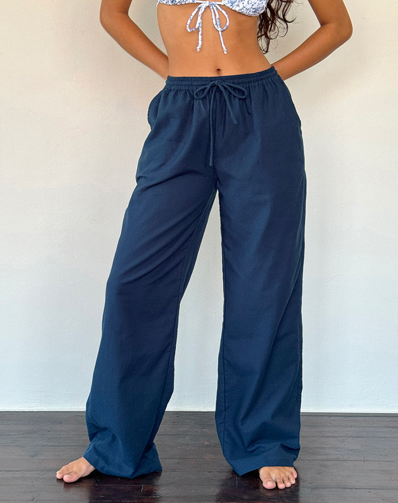 Pantalón de lino Wasic de pierna ancha en azul marino