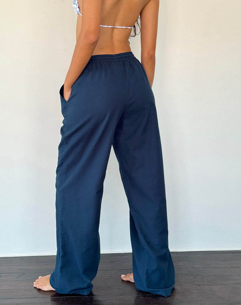 Imagen de Wasic Pantalón ancho de lino en azul marino