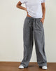 Image of Wasic Pantalones de lino de pierna ancha en guinga negra y gris tonal