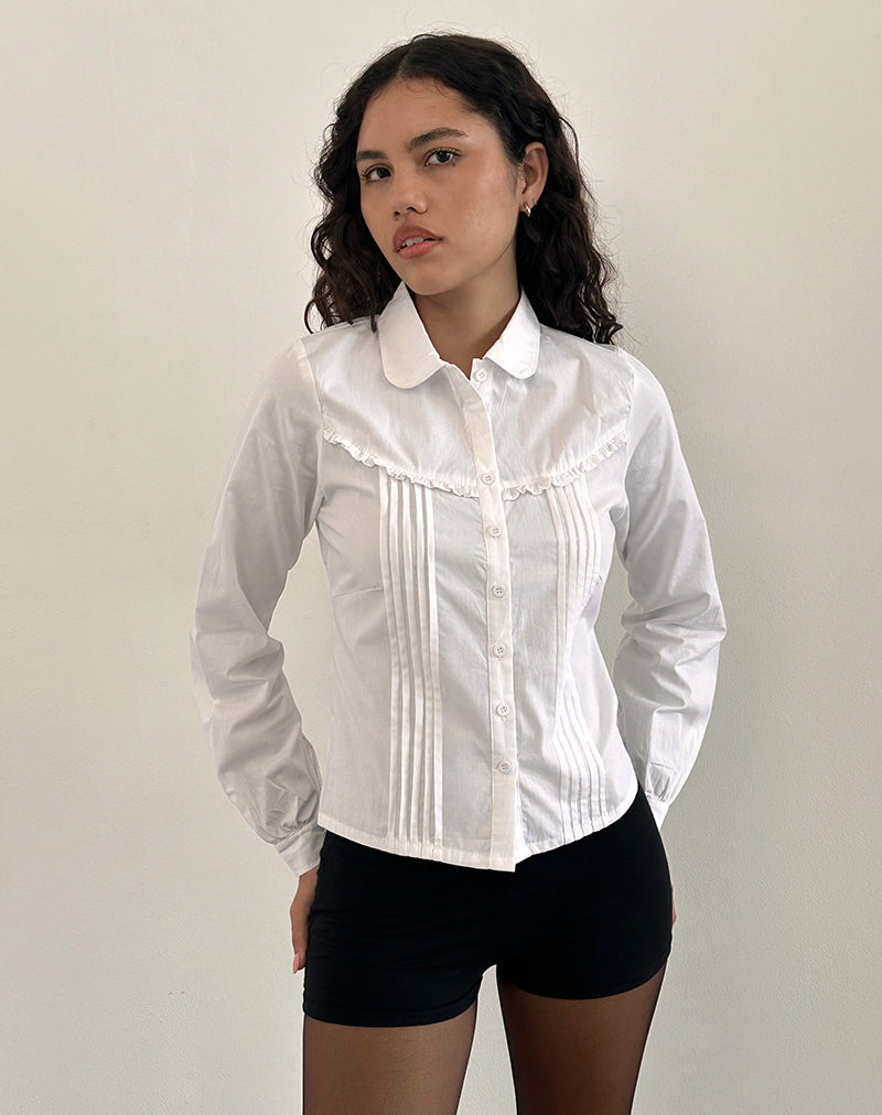 Imagen de Wells Blusa de Manga Larga con Volantes en Blanco