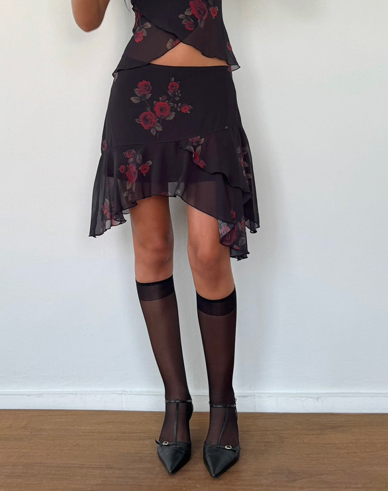 Minifalda Winona en Vintage Roses Negra