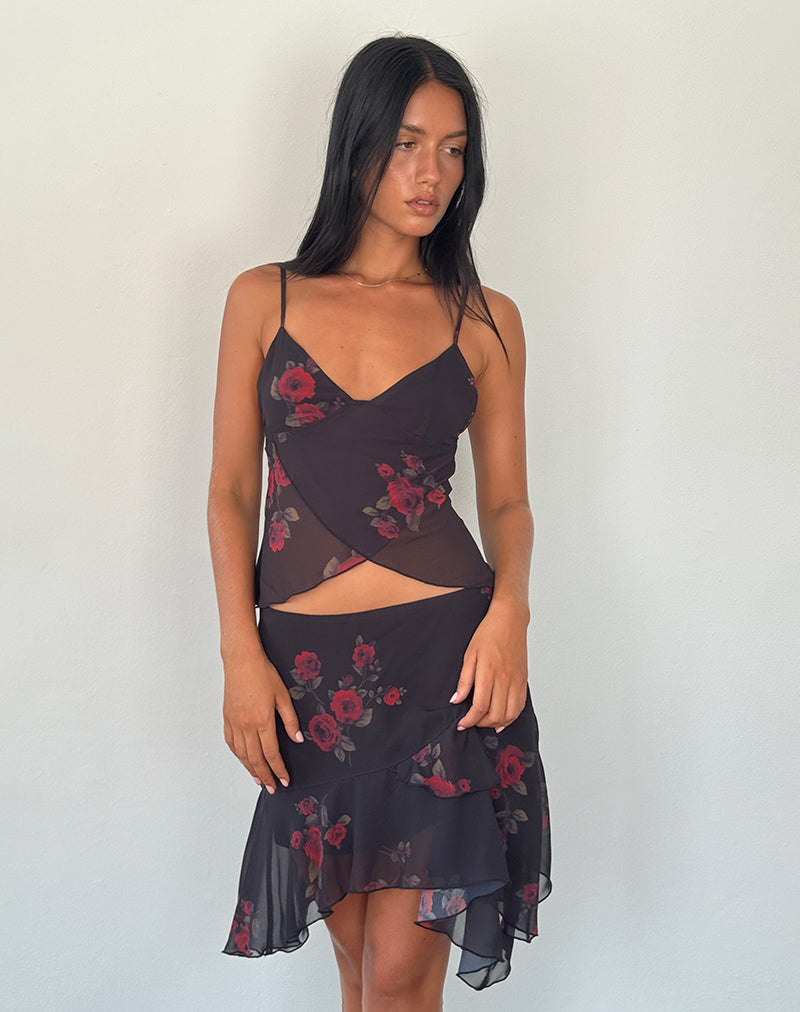 Imagen de Winona Minifalda en Vintage Roses Negra