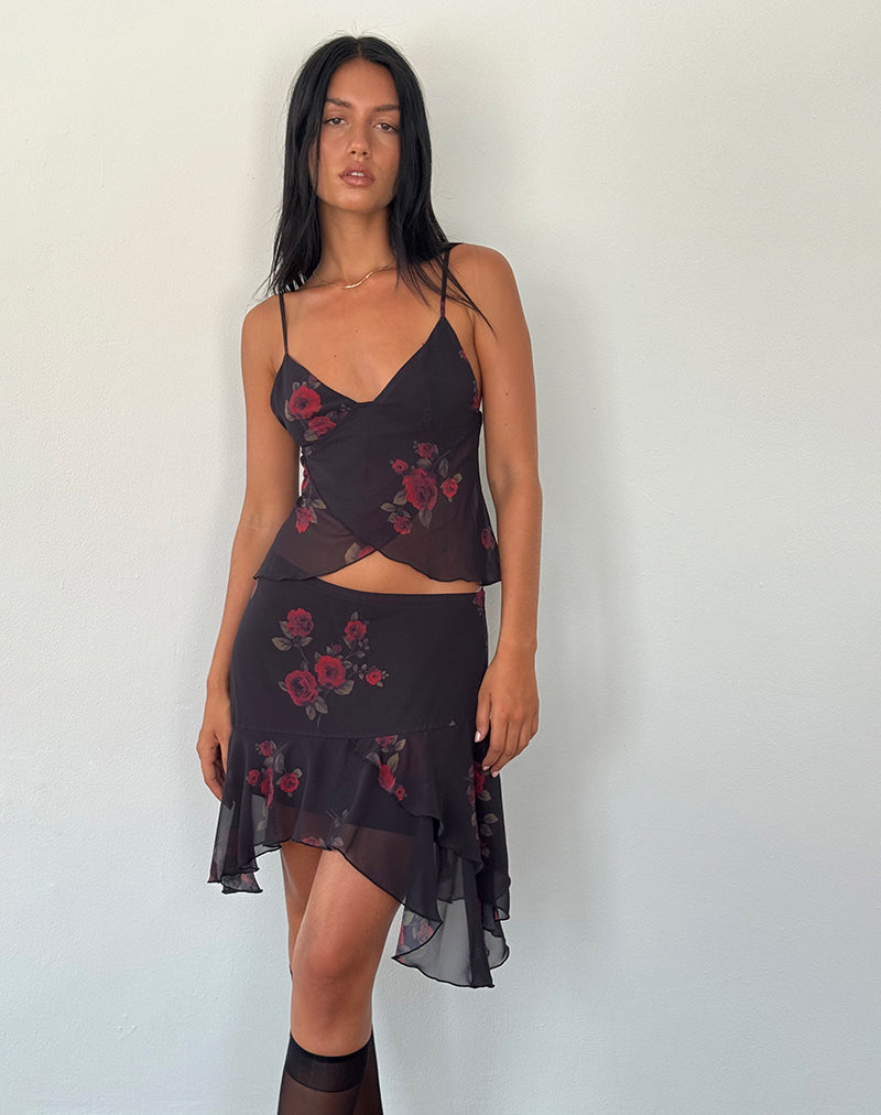 Minifalda Winona en Vintage Roses Negra