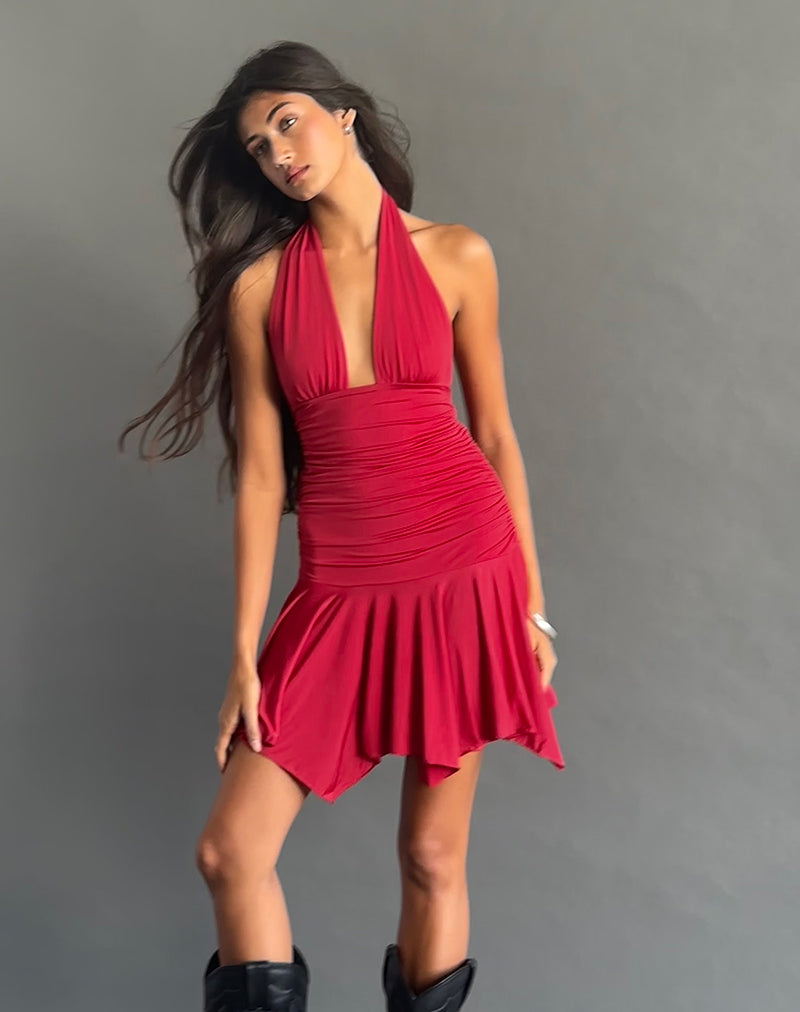 Imagen del minivestido Winslet Plunge en Slinky Rojo