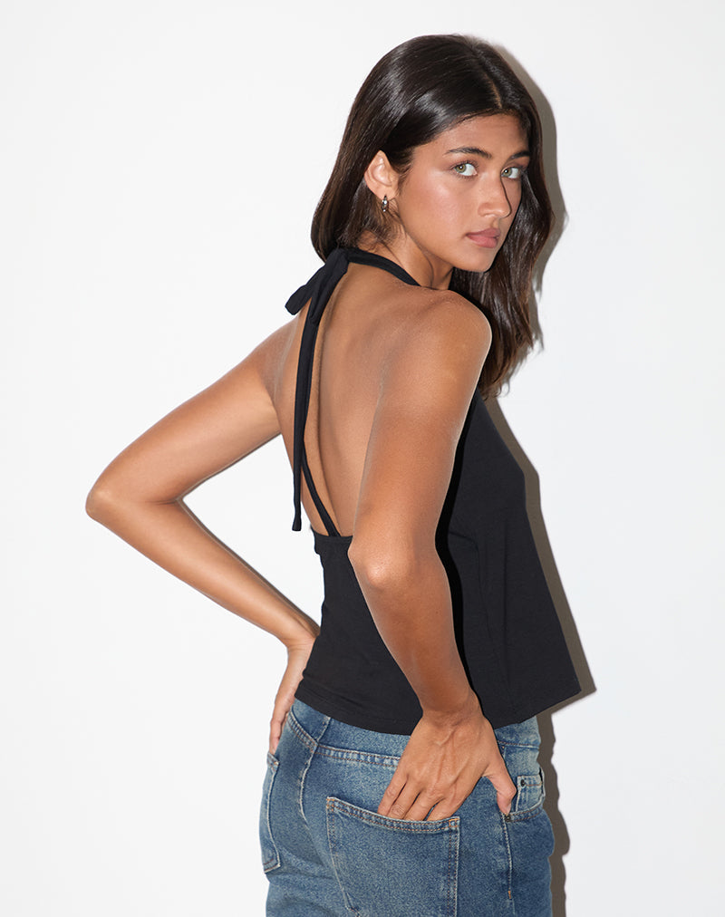 Top Wisty con cuello halter en Jersey Negro