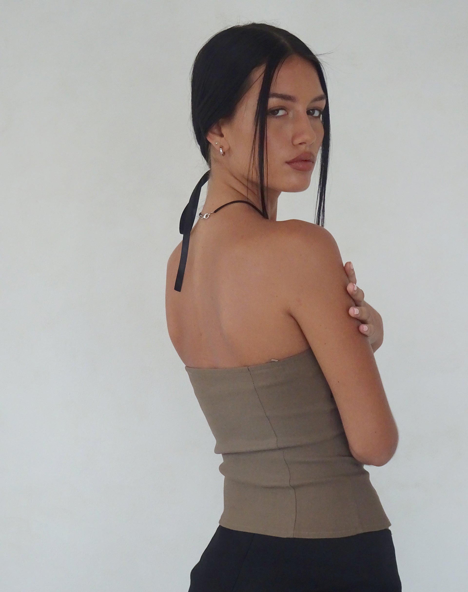 Imagen de Woyla Bandeau Top en Coco con Lazo Negro