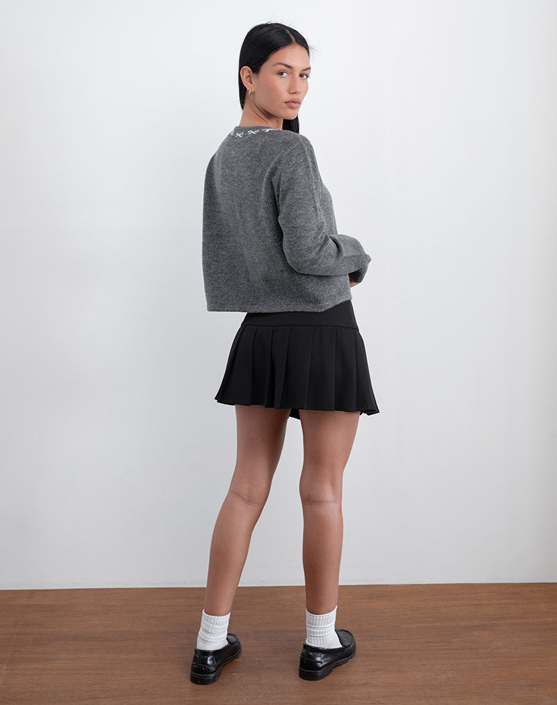 Imagen de Wunara Cardi en gris con lazos marfil