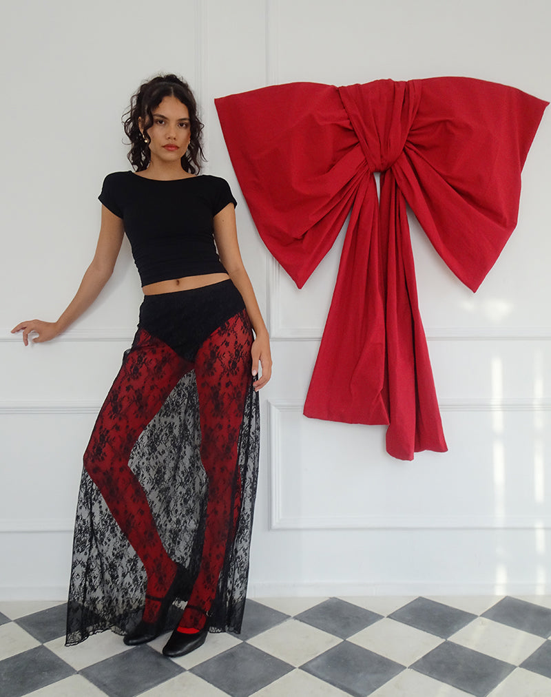 Nevali Maxi Falda de Encaje Rosa Salvaje Negra