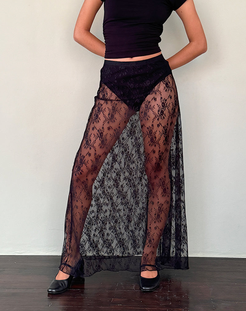 Nevali Maxi Falda de Encaje Rosa Salvaje Negra