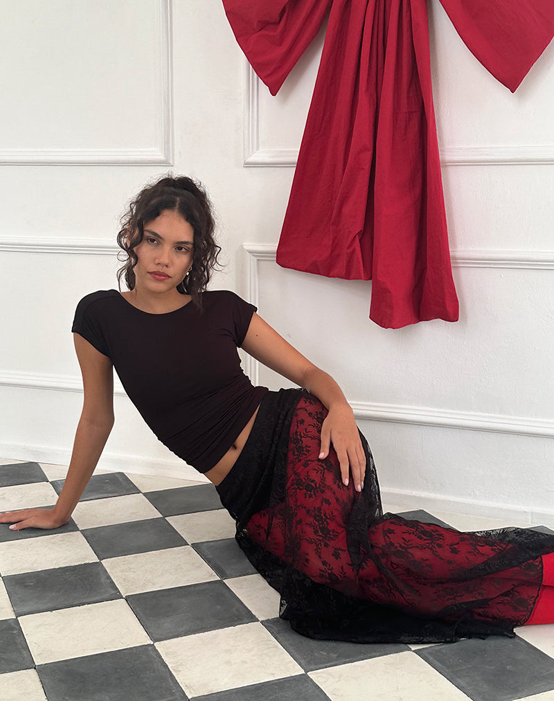 Imagen de Nevali Maxi Falda de Encaje Rosa Salvaje Negra